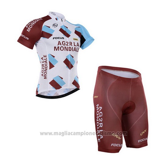 2016 Abbigliamento Ciclismo Ag2rla Marrone Manica Corta e Salopette